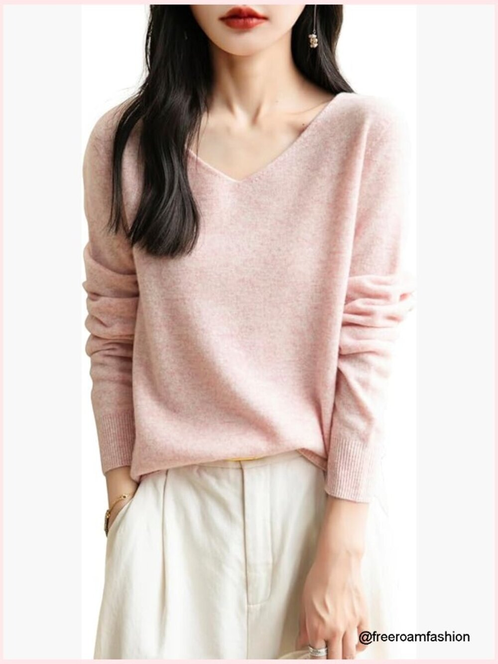 100% Merino Wool V Neck Sweater Long Sleeve Seamless Knit